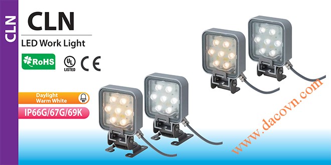 Đèn LED chiếu sáng vuông Patlite CLN chống chịu dung môi hóa chất, dầu mỡ, nước IP69K, 24VDC