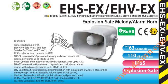 EHV-M1TG-EX Loa báo hiệu phòng nổ Patlite 63 âm 110dB, ghi âm MP3, ATEX, IP65